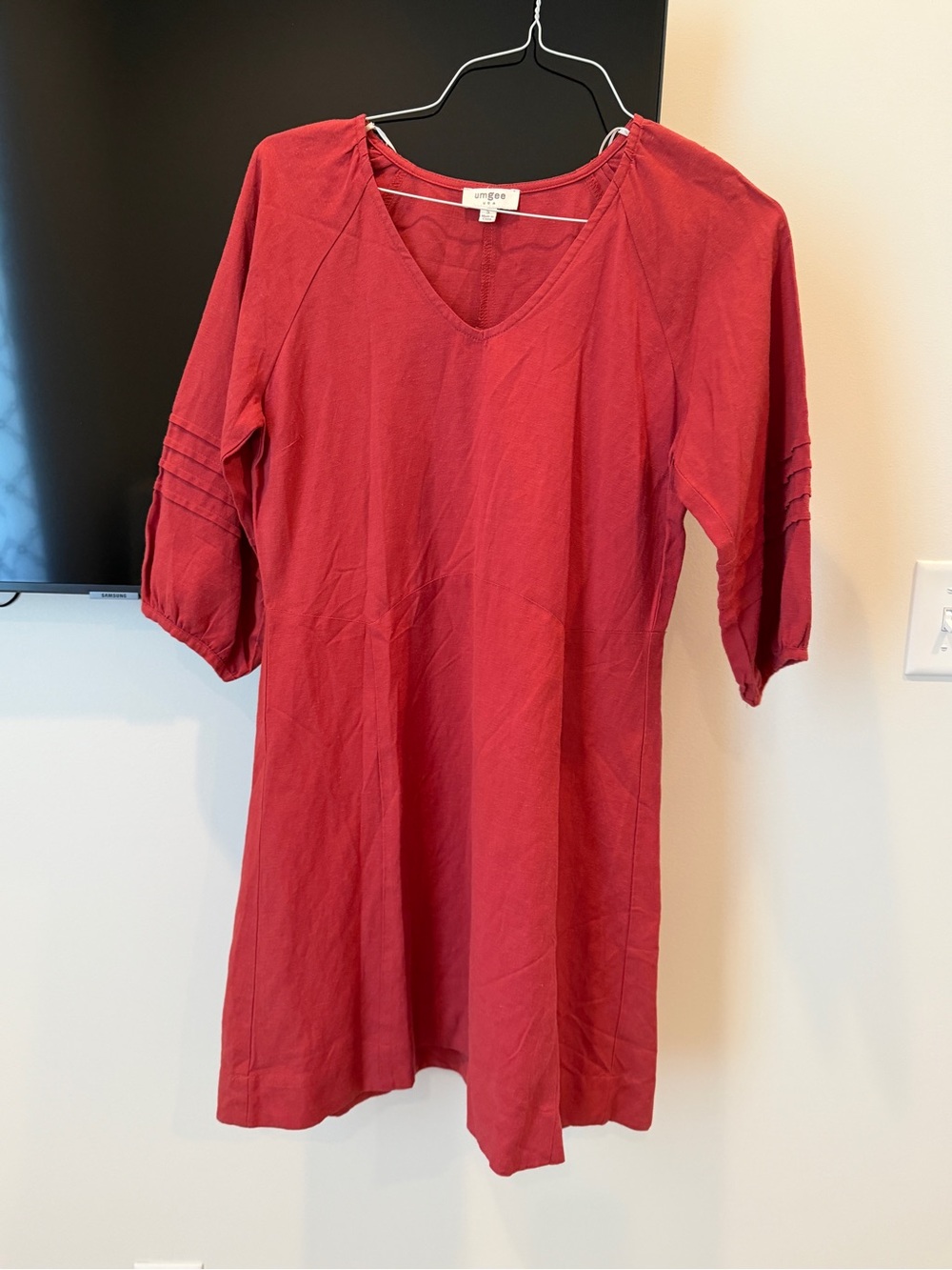 Brick Red V-Neck Dress